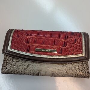 Brahmin Red and Brown Croc-Embossed Wallet